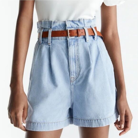 Zara High-waisted Paperbag Denim Shorts - Picture 1 of 13